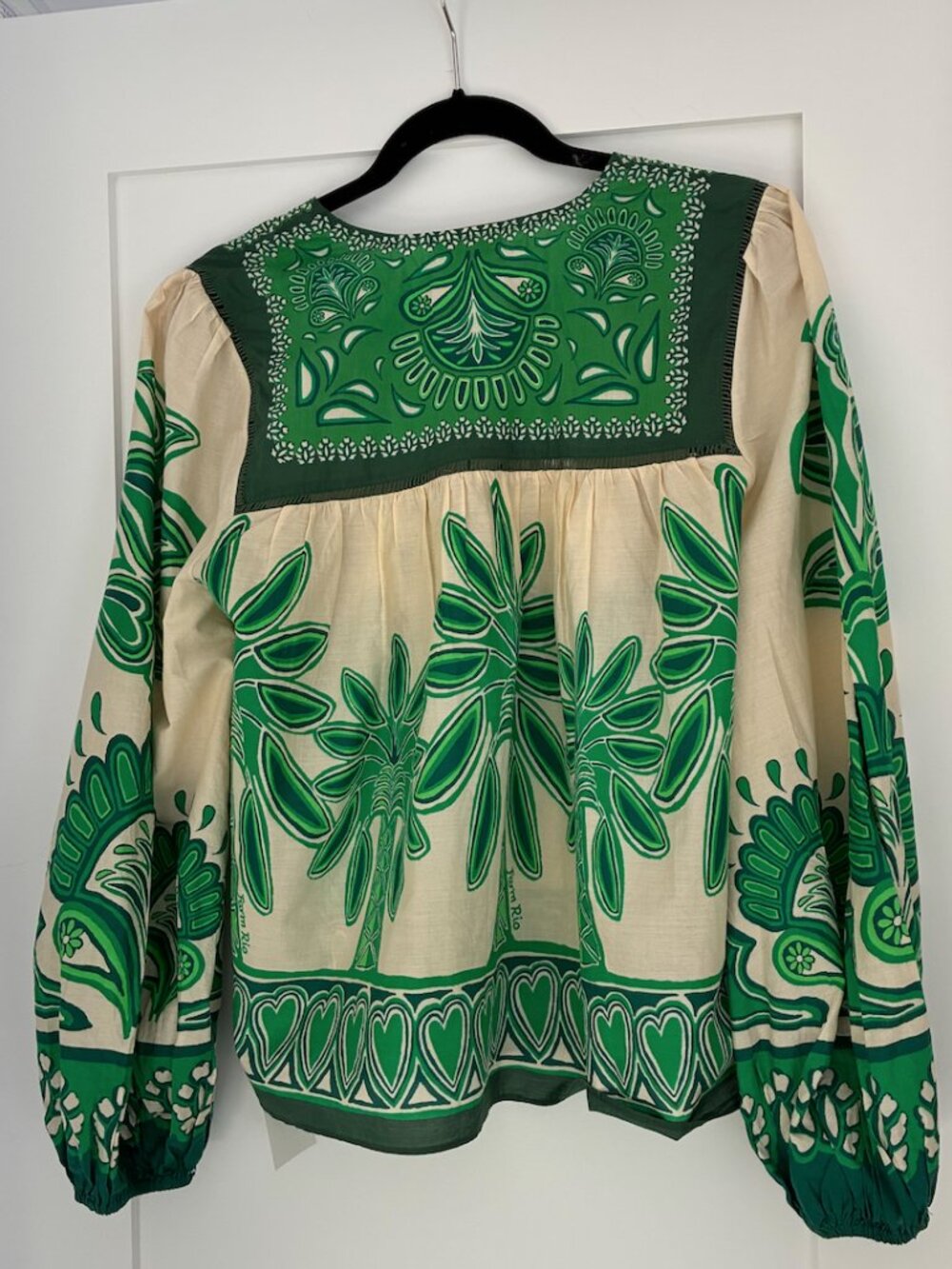 Farm Rio  x Anthropologie Long-Sleeved Printed Linen Swing Blouse Size Medium - Picture 6 of 6